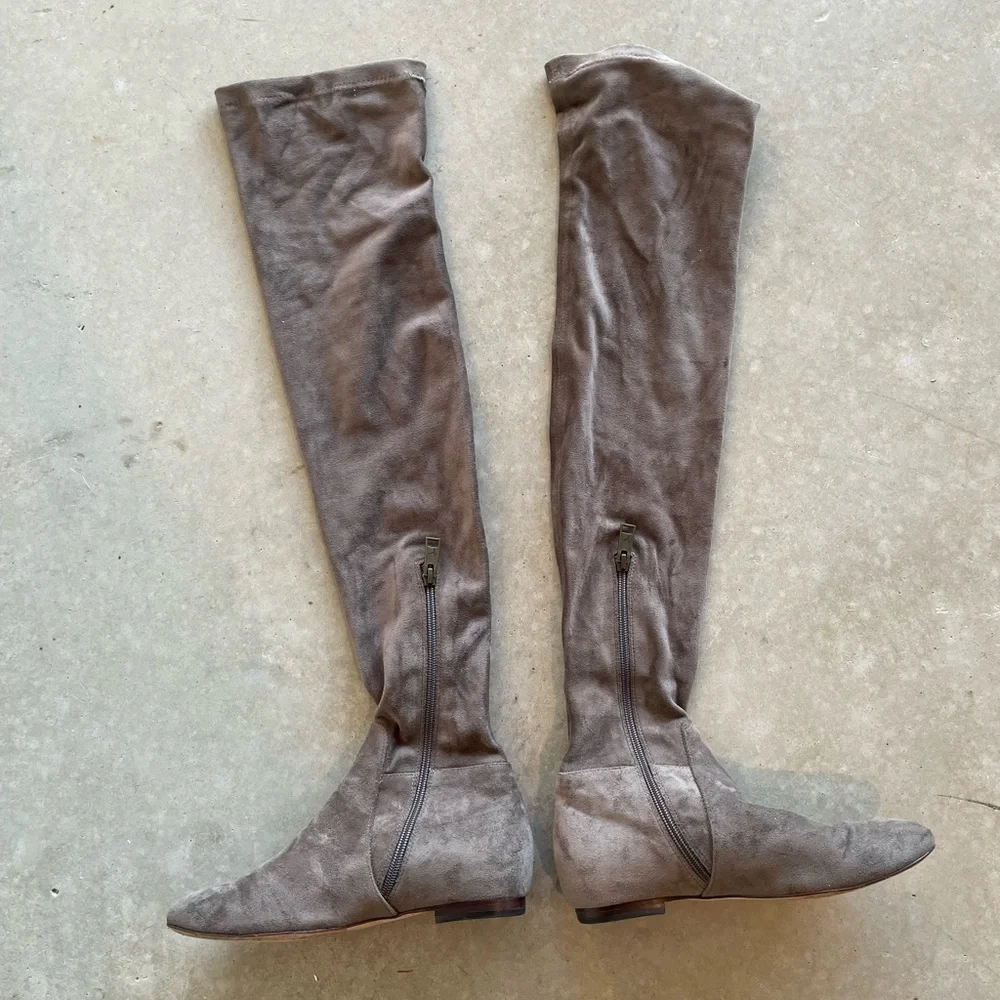 Joie Over The Knee Suede Boots Taupe Flat Tall Zip Women’s 7.5 EU 37.5